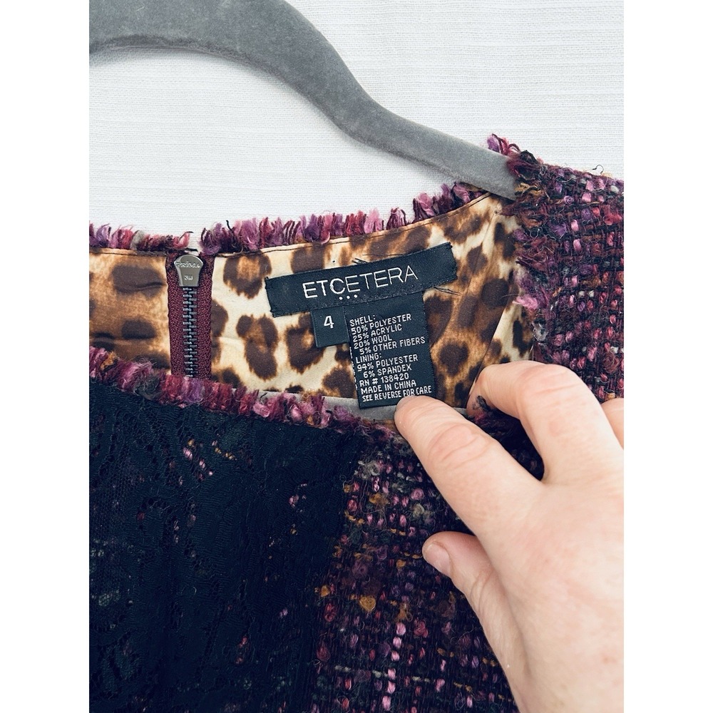 Ecetera Tweed Boucle Wool Blend Lace Dress With Leopard Lining - Picture 2 of 7